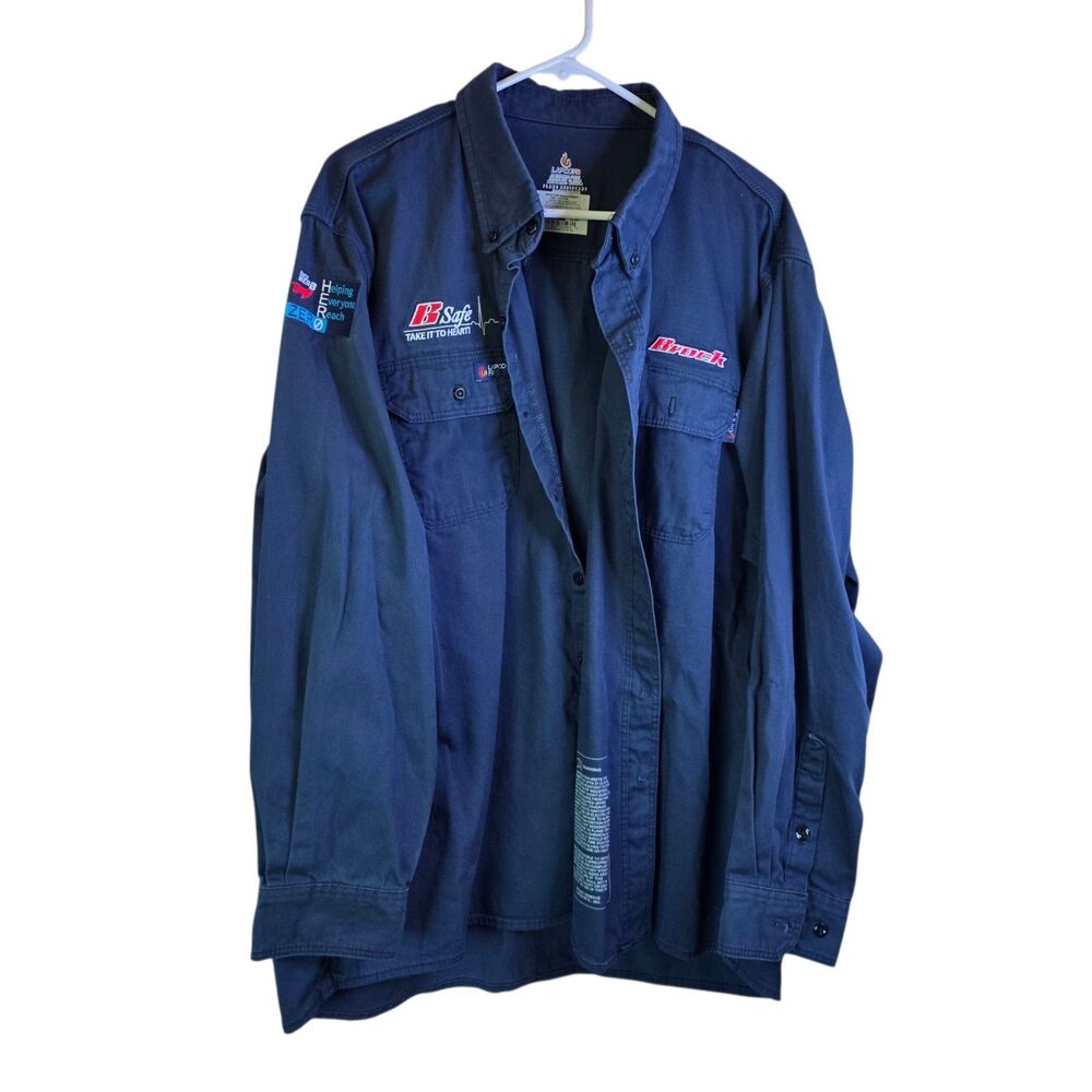 Lapco FR Shirt Mens 2XL Navy Blue INV7 Flame Resistant Welding Work Oilfield FRC